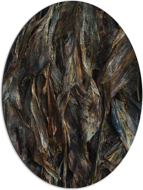 WallClassics - Dibond Ovaal - Bruine Bladeren - 72x96 cm Foto op Ovaal (Met Ophangsysteem)