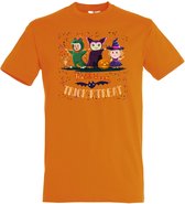 T-shirt kinderen Halloween TrickrTreat | Halloween kostuum kind dames heren | verkleedkleren meisje jongen | Oranje | maat 152