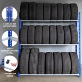 Racks à pneus Racks à pneus - 3 niveaux - 180 x 40 x 185 cm par rack - 8 pneus par étagère - Capacité de charge : 450 kg - Blauw/ Grijs