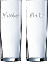 Gegraveerde longdrinkglas 31cl Muoike & Omke