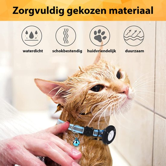 YONO Katten Halsband geschikt voor Apple Airtag - Kattenbandje met Belletje en Reflecterend - GPS Kat - Blauw - YONO