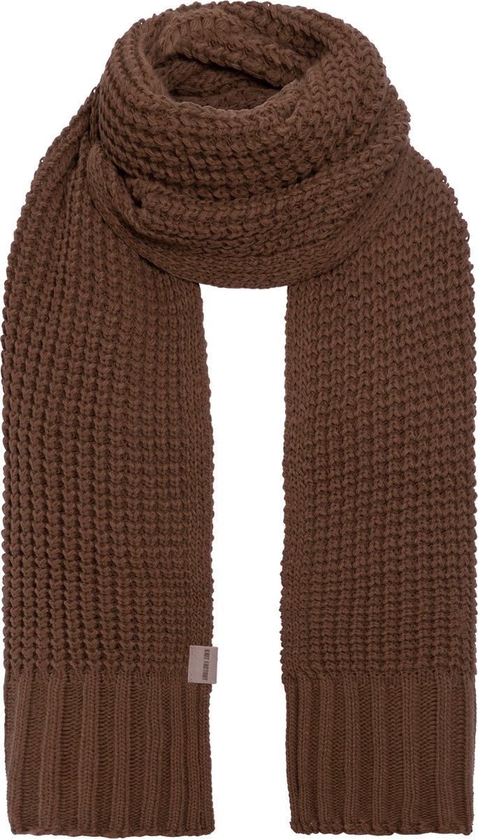 Knit Factory Robin Gebreide Sjaal Dames & Heren - Warme Wintersjaal - Grof gebreid - Langwerpige sjaal - Wollen sjaal - Heren sjaal - Dames sjaal - Unisex - Tobacco - Bruin - 200x40 cm