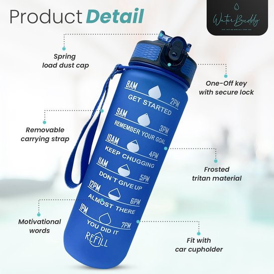 Gourde En Verre 950 Ml (32 Oz) Avec Paille Pop-up - Marqueur Temps Et Volume - Manche Silicone Antidérapante - Sans BPA