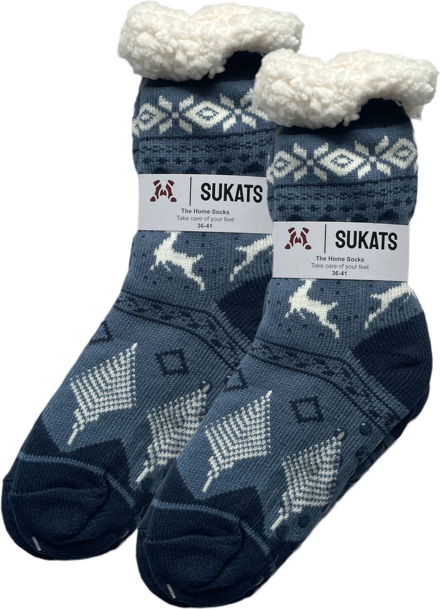 Sukats® Huissokken - Homesocks - Maat 36-41 - Blauw - Anti-Slip - Fluffy - Dames Huissokken - Variant 20