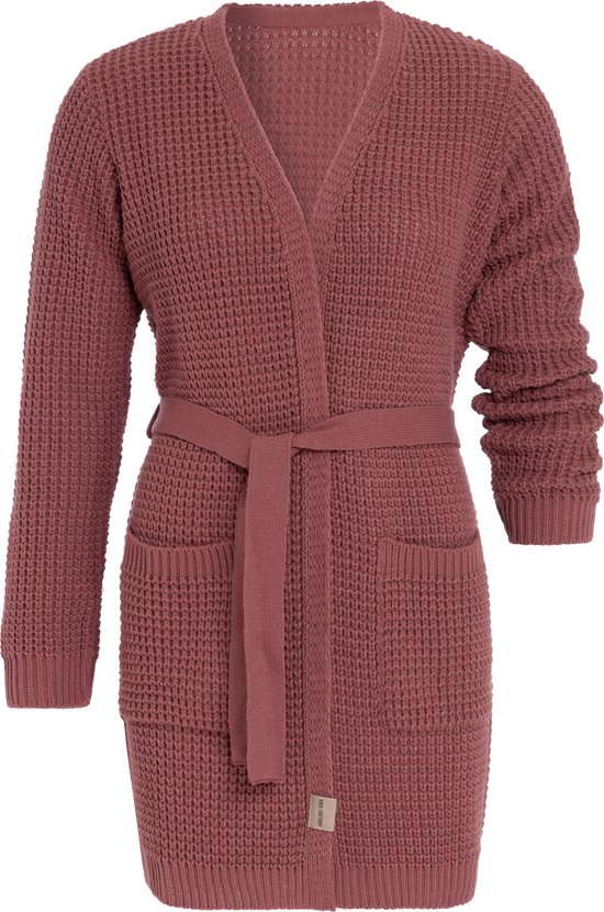 Knit Factory Robin Knitted Cardigan Femme - Rouge Pierre - 40/42 - Avec poches latérales et ceinture