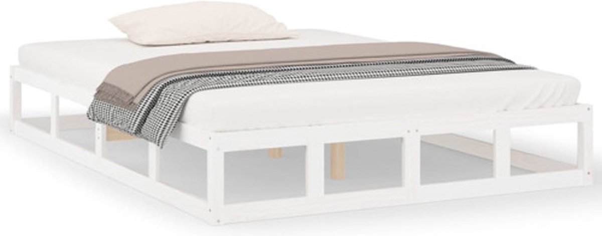 vidaXL - Bedframe - massief - hout - wit - 200x200 - cm