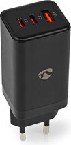 Chargeur Nedis - 65 W - GaN - Fonction de charge rapide - 3,0 / 3,25 A - Sorties : 3 - USB-A / 2x USB-C™ - Sélection de Voltage automatique