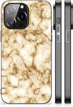 Doorzichtig Hoesje iPhone 14 Pro Max Leuk TPU Backcase met Zwarte rand Marmer Goud
