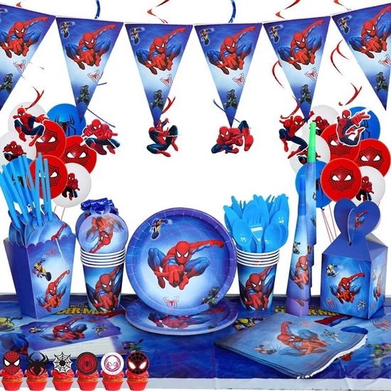 Spiderman Feestpakket- Spiderman Ballon- Verjaardag - Versiering- Spiderman Verjaardag- Marvel- Slingers- Spiderman Tafelkleed- Spiderman jongen- Themafeest Spiderman- Spidey - Stoere Verjaardag - Superhelden tafeldecoratie- Superhero