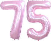 Folie Ballon Cijfer 75 Jaar Roze Verjaardag Versiering Helium Cijfer Ballonnen Feest versiering Met Rietje - 86Cm