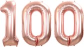 Ballon Feuille Numéro 100 Ans Rose Or Anniversaire Décoration Hélium Numéro Ballons Décoration De Fête Avec Paille - 86cm