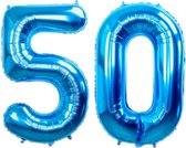 Folie Ballon Cijfer 50 Jaar Blauw Abraham Verjaardag Versiering Helium Ballonnen Sarah Versiering Met Rietje - 86Cm