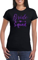 Zwart Bride Squad t-shirt met paarse glitters dames - Vrijgezellen/Bachelor feest L