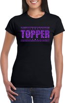Zwart Topper shirt in paarse glitter letters dames - Toppers dresscode kleding L