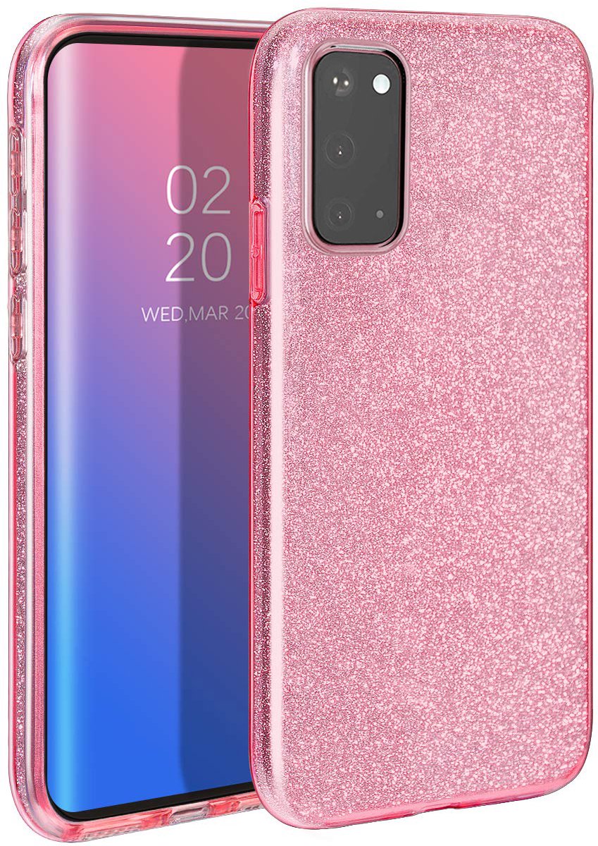 Casemania Hoesje Geschikt voor Samsung Galaxy A03 - Roze - Glitter Back Cover