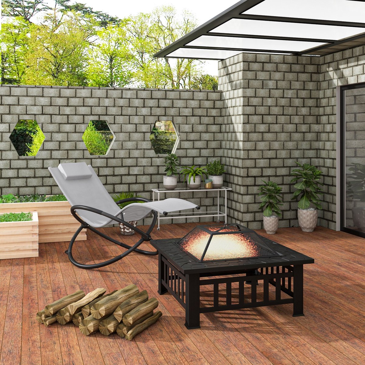 KESSER Brasero Avec Couvercle Et Panier à Feu 58x45cm - Foyer Jardin Terrasse Métal Aspect Rouille Antique