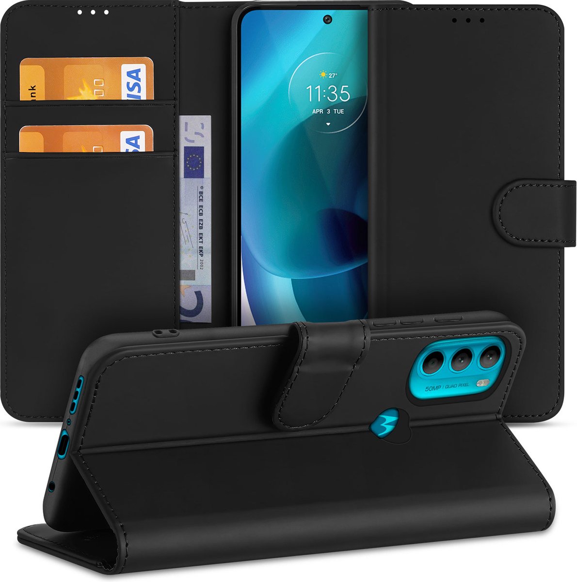 Book Case Telefoonhoesje voor de Motorola Moto G71 5G Zwart met Pasjeshouder