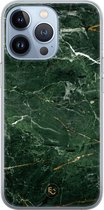 Hoesje geschikt voor iPhone 13 Pro - Marble jade green - Soft Case - TPU - Marmer - Groen - ELLECHIQ