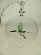 Glasdecoratie - hanger - 10 cm rond - glasbol - mondgeblazen - kolibri groen/geel
