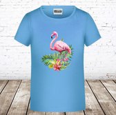 Blauw shirt met Flamingo -James & Nicholson-98/104-t-shirts meisjes