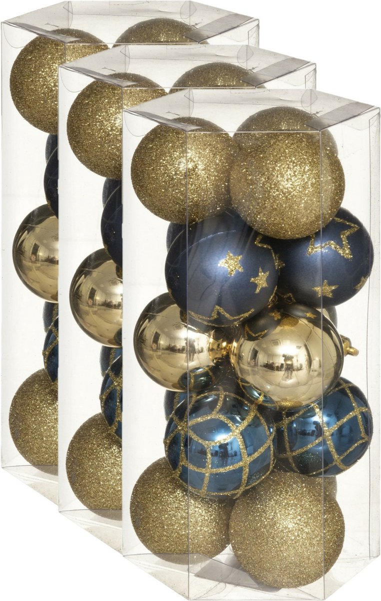 45x stuks kerstballen mix goud/blauw glans/mat/glitter kunststof diameter 5 cm - Kerstboom versiering