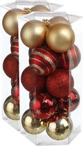 30x stuks kerstballen mix goud/rood glans/mat/glitter kunststof diameter 5 cm - Kerstboom versiering