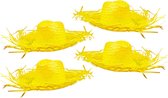 Toppers - Set van 4x stuks gele Tropische Hawaii thema strohoed met grote rand - Dames hoed
