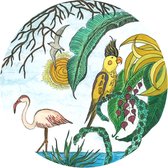 Pure Prints - Behangcirkel Flamingo - Unieke handgetekende/geschilderde print - Ø90 cm