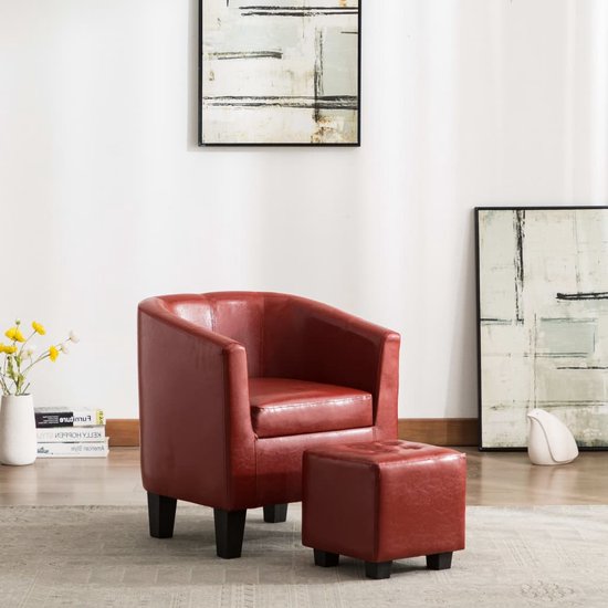 vidaXL Fauteuil verstelbaar met voetenbankje kunstleer rood