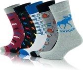 GoWith - katoen sokken - zweedse design sokken - 5 paar - grappige cadeaus - grappige sokken - huissokken - warme sokken - sokken dames - heren sokken - maat 43-46
