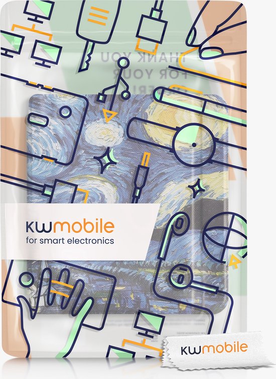 kwmobile e-reader hoesje geschikt voor Kobo Libra 2 hoes - E reader flip case met magnetische sluiting - Ereader cover - Sterrennacht design in blauw / geel van Merkloos — afbeelding 4