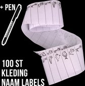 Allernieuwste Set Textiel Naam Labels Dieren - Wasbare Kleding Etiketten - Kinderkleding Naam Tags - Opstrijk Naamlabels - SET 100 Stuks + Pen Zwart