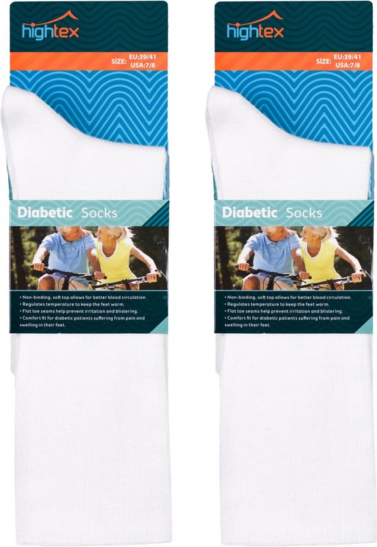 GoWith-diabetes sokken-2 paar-naadloze dunne sokken-heren-dames sokken-kleur wit-cadeau sokken-maat 39-41