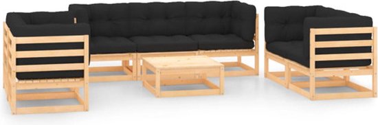 vidaXL - 8-delige - Loungeset - met - kussens - massief - grenenhout