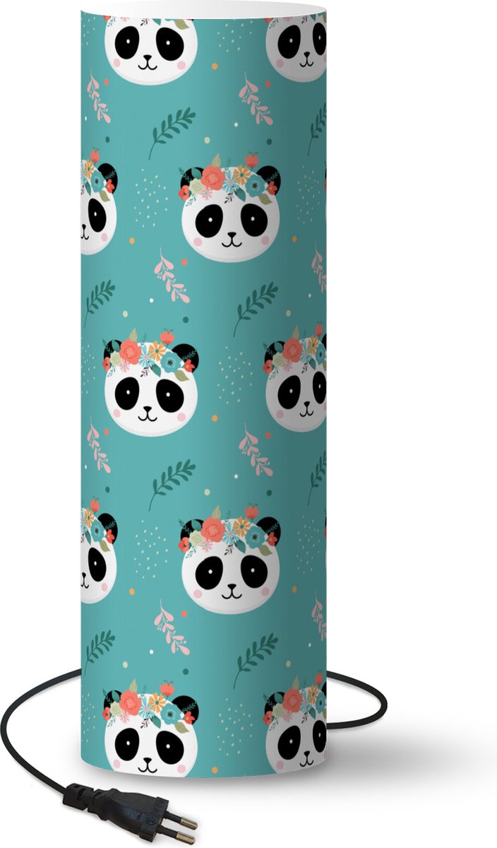 Lamp - Nachtlampje - Tafellamp slaapkamer - Panda - Dieren - Bloemen - Design - 60 cm hoog - Ø19.1 cm - Inclusief LED lamp