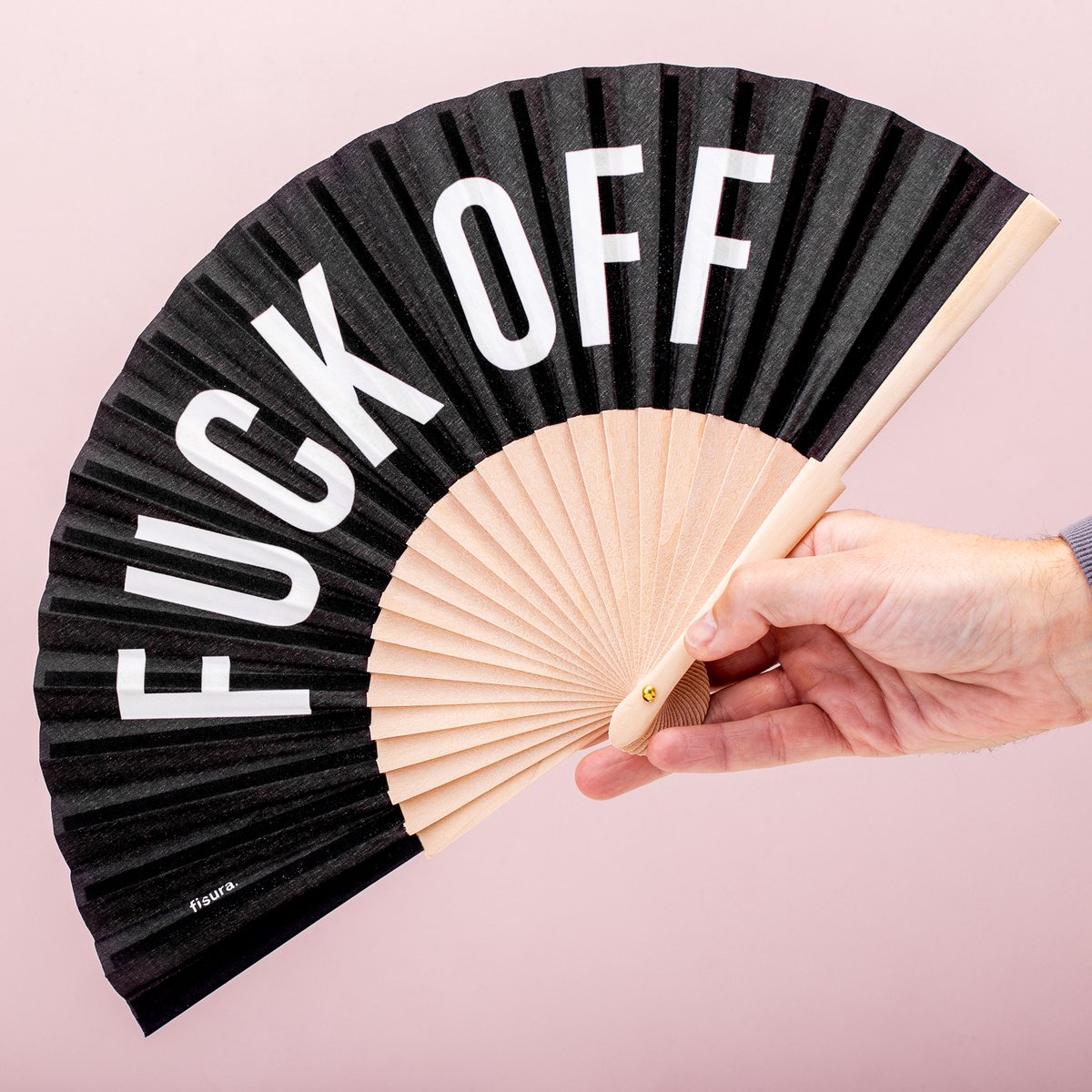 Houten waaier Fuck Off - Zwart van Fisura