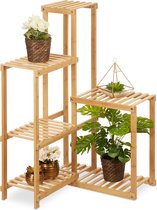 Relaxdays plantenrek hoek - plantenstandaard - bamboe - 6 etages - rek - natuur