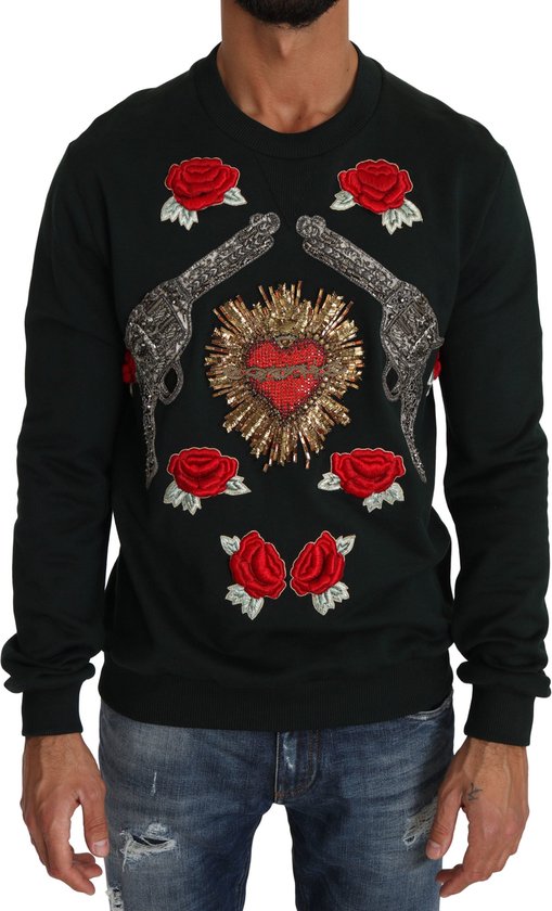 Groene Crystal Heart Roses Gun Sweater