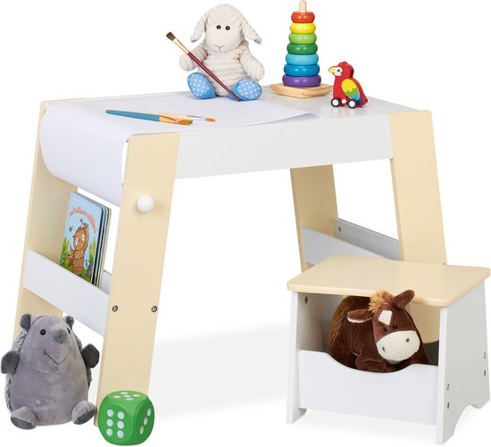Relaxdays kindertafel en stoeltje - speeltafel met kinderkruk - knutseltafel speelhoek