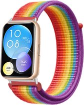 Nylon Smartwatch bandje - Geschikt voor Huawei Watch Fit 2 nylon bandje - regenboog - Strap-it Horlogeband / Polsband / Armband