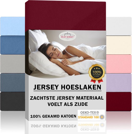 Jersey Silky - Draps housses -housses en jersey doux 100% Katoen - 120x200x30 rouge cabernet