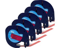 DULA - Dymo LetraTag 91203 - S0721630 - Ruban pour Tape - Plastique Zwart sur rouge - 12 mm x 4 m - 5 Pièces