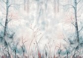 Fotobehang - Vlies Behang - Aquarel Geschilderde Bomen - Bos - Bohemian - Scandinavisch - 460 x 300 cm