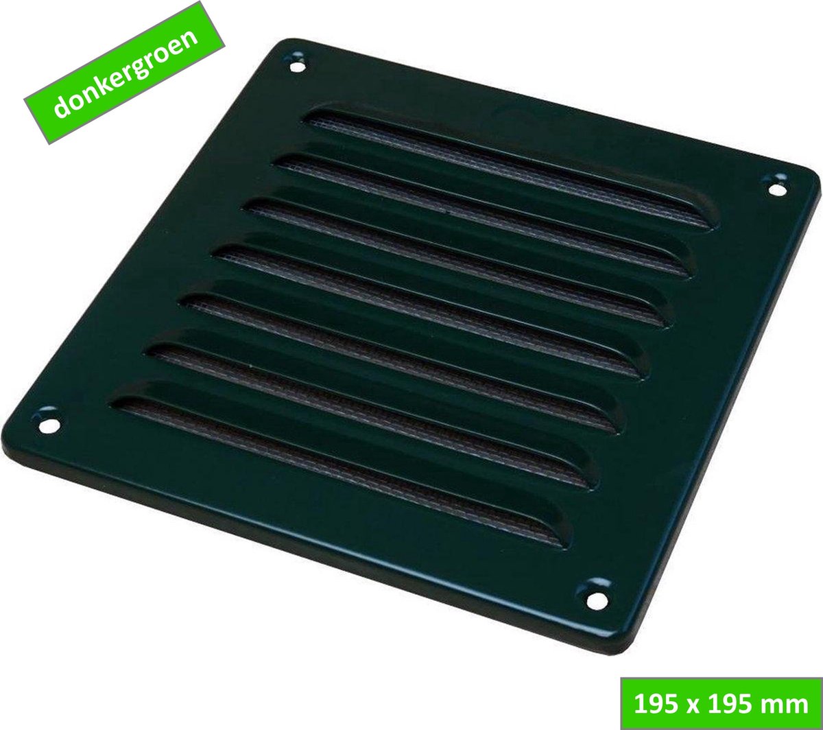 SENCYS Ventilatierooster - Donkergroen - Zaans groen - Aluminium - 19.5 x 19.5 cm - Horrengaas - Luchtdoorlaat 63 cm² - RAL 6005