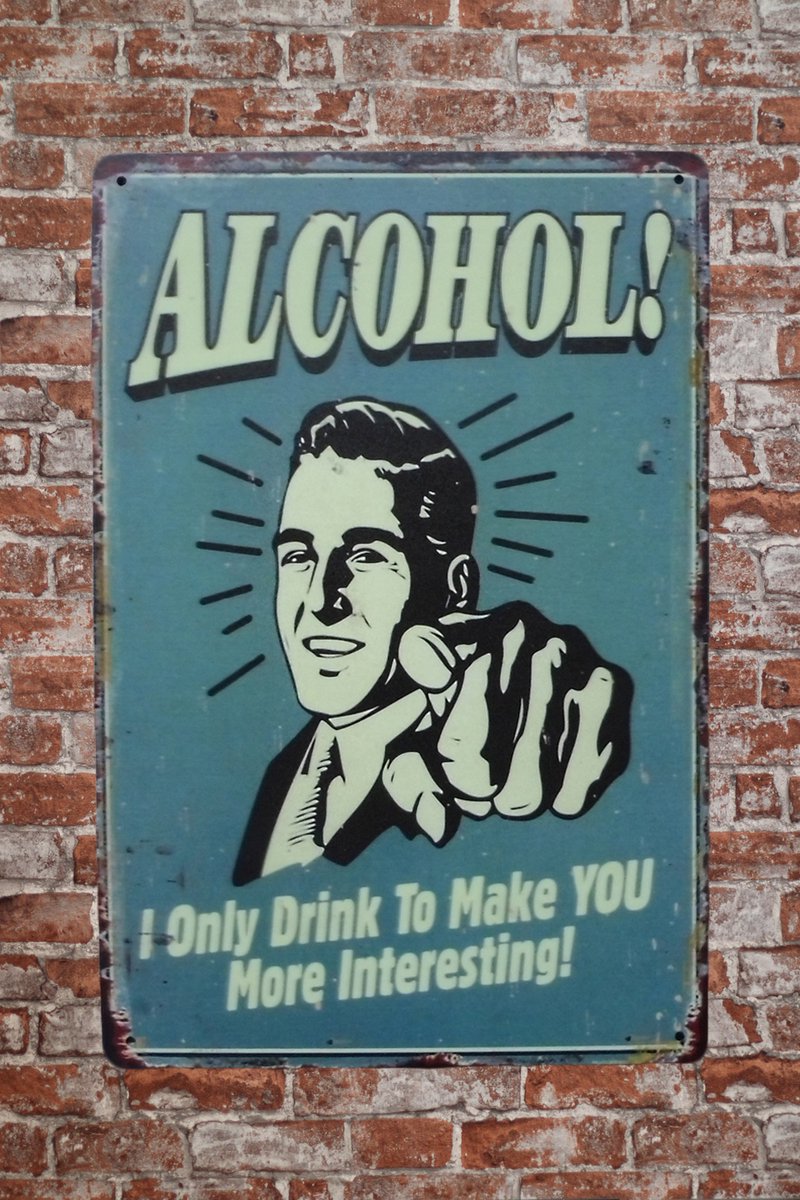 Wandbord - i only drink - Metalen borden - Muurplaat - Mancave - Tekstbord - Mancave decoratie - Decoratie - Wandborden - Metal sign - 20 x 30cm - Cave & Garden