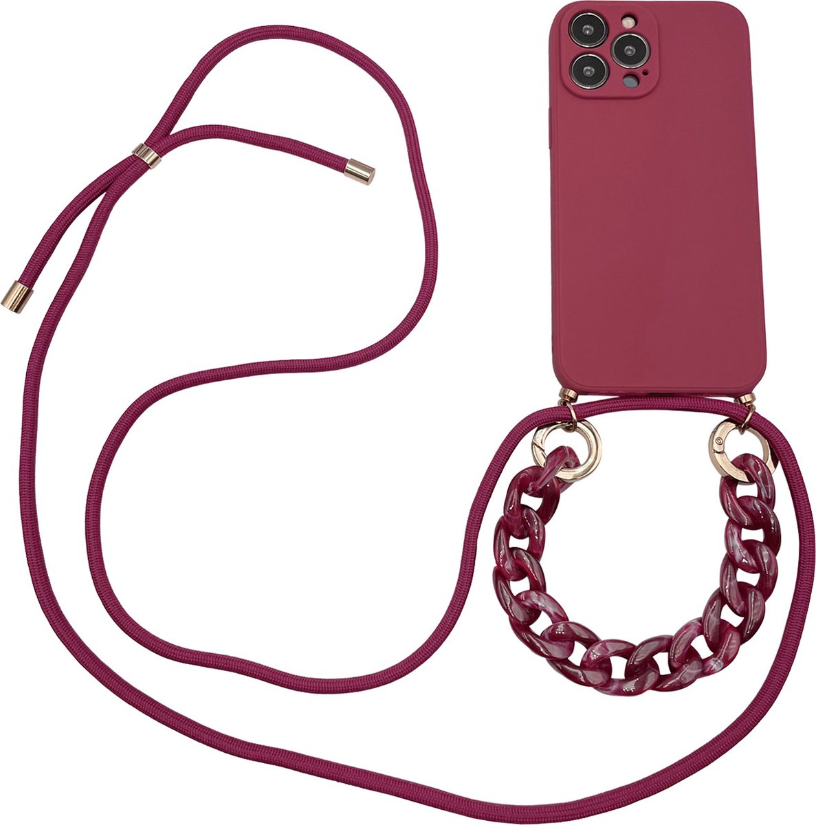 Høyde - Geschikt voor iPhone 13 Pro - Telefoonhoes met koord + Kralenketting - Rood