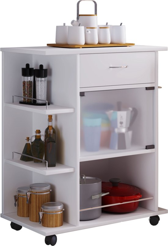 VCM Chariot de Cuisine en Bois Chariot de Service Planches Roues Tiroir Pocis Chariot de Cuisine en Bois Chariot de Service Planches Roues Tiroir Pocis
