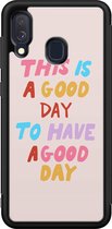 Leuke Telefoonhoesjes - Hoesje geschikt voor Samsung Galaxy A40 - This is a good day - Backcover zwart - Tekst - Roze