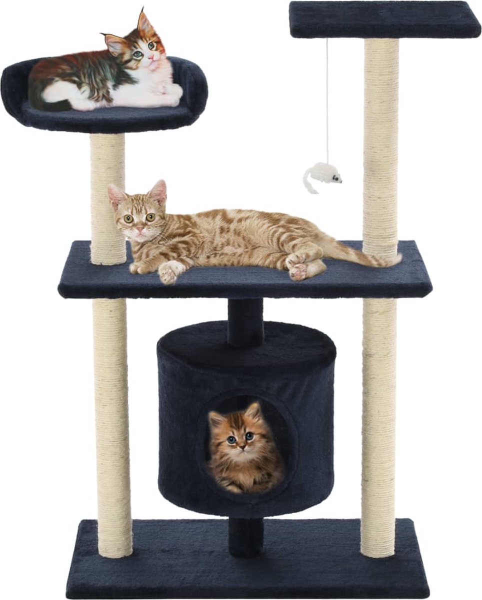Decoways - Kattenkrabpaal met sisal krabpalen 95 cm donkerblauw