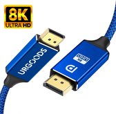 URGOODS® Displayport Kabel 1.4 - DP Kabel 8K - 24K Gold Plated - 3 Meter - Blauw